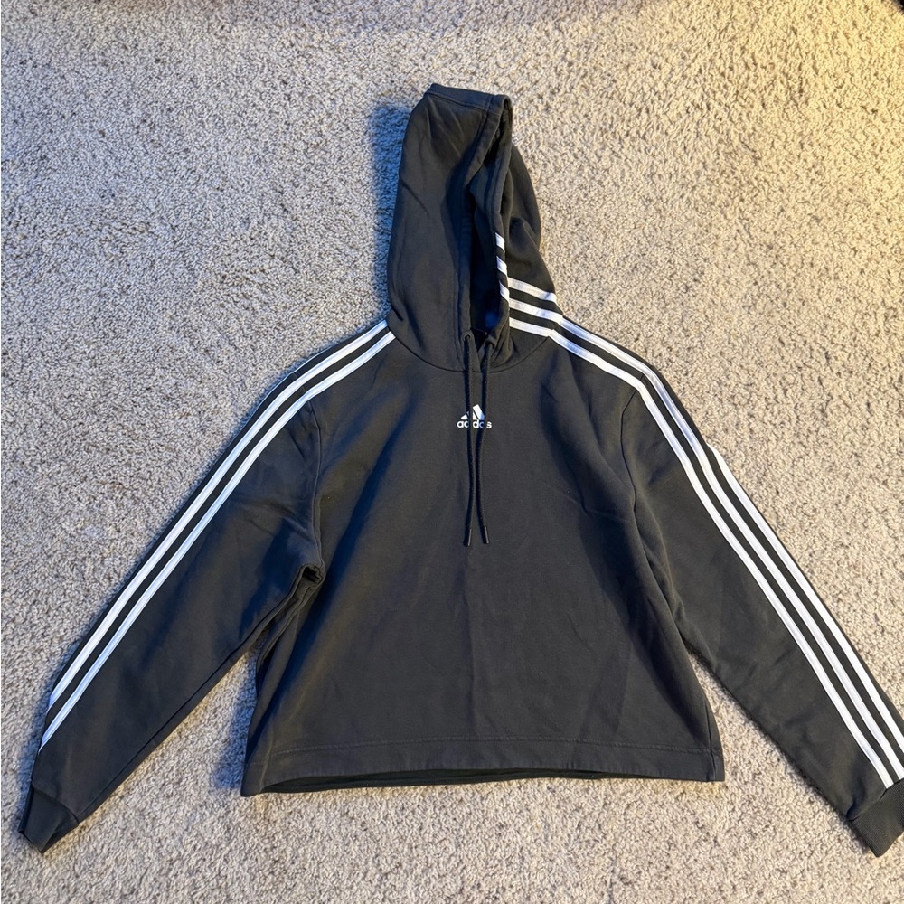 Adidas Charcoal Hoodie with White Accents